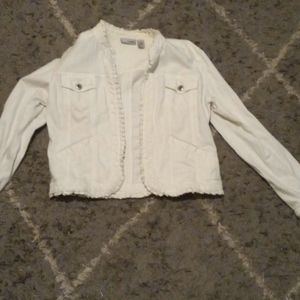 Chico's white ruffle jean jacket